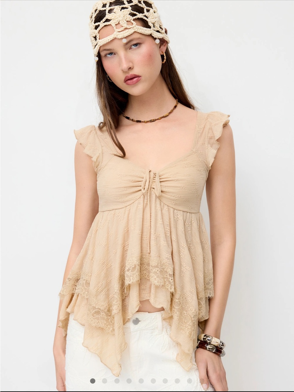 Cider Beige Lace-Trim Peplum Camisole